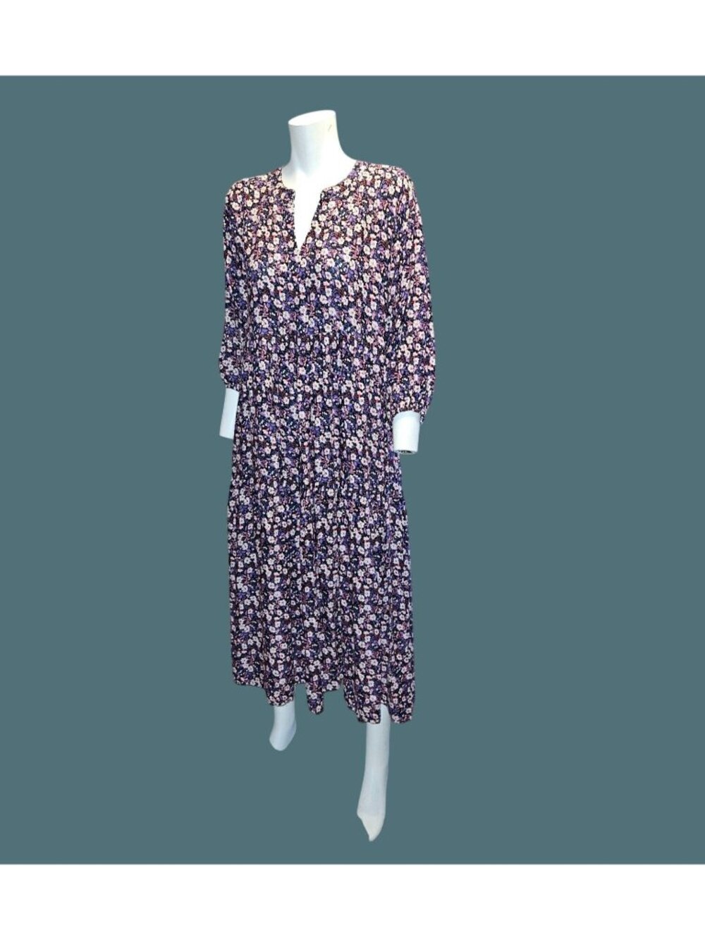 Easel Floral Midi Dress V-Neck Tiered Loose Fit Cottagecore Prairie Women S
